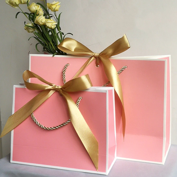 Ribbon Bow For Close Bag Custom Logo Colors Sizes High Quality Boutique Shop Paper Bags For Packaging