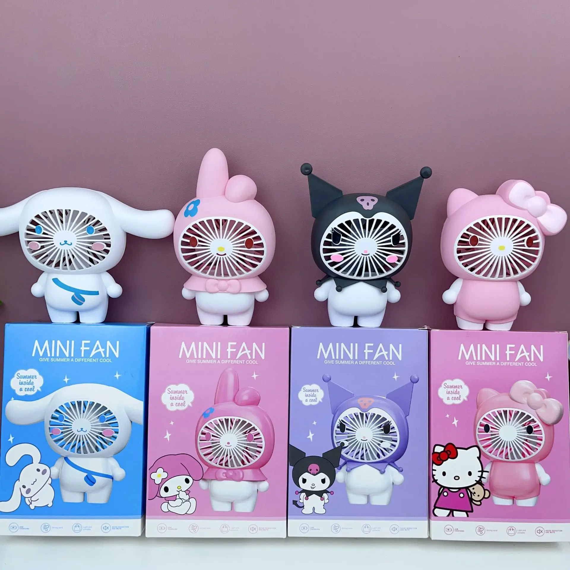 Sanrio Cinnamoroll Kuromi My melody Cartoon Portable Handheld Personal USB Rechargeable Fan 3 Speed Wind table Cute Design