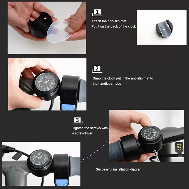 Motorcycle Handlebar Quartz Clock Aluminum Alloy 22-25mm Dial Clock Watch Universal Motorcycle Bike Scooter Clock