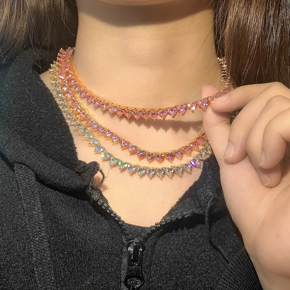 Mossan 3mm hip hop single stone tennis tennis chain hot selling 925 sterling jewelry silver couple necklace