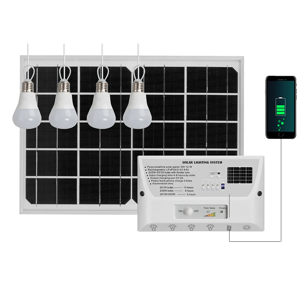 Complete 12 Watt Solar Panel Kit five USB ports are included to support mobile phone charging