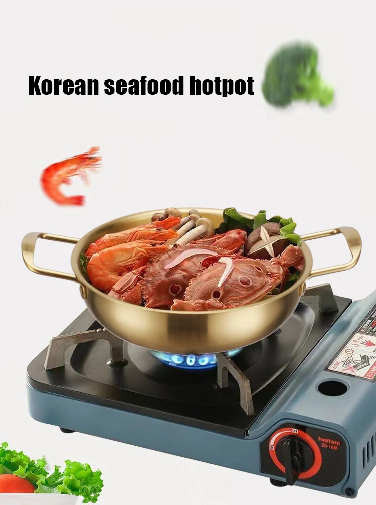 Seadfood Paella Pans golden cooking non stick stainless steel double ear Korean handle pot frying pan