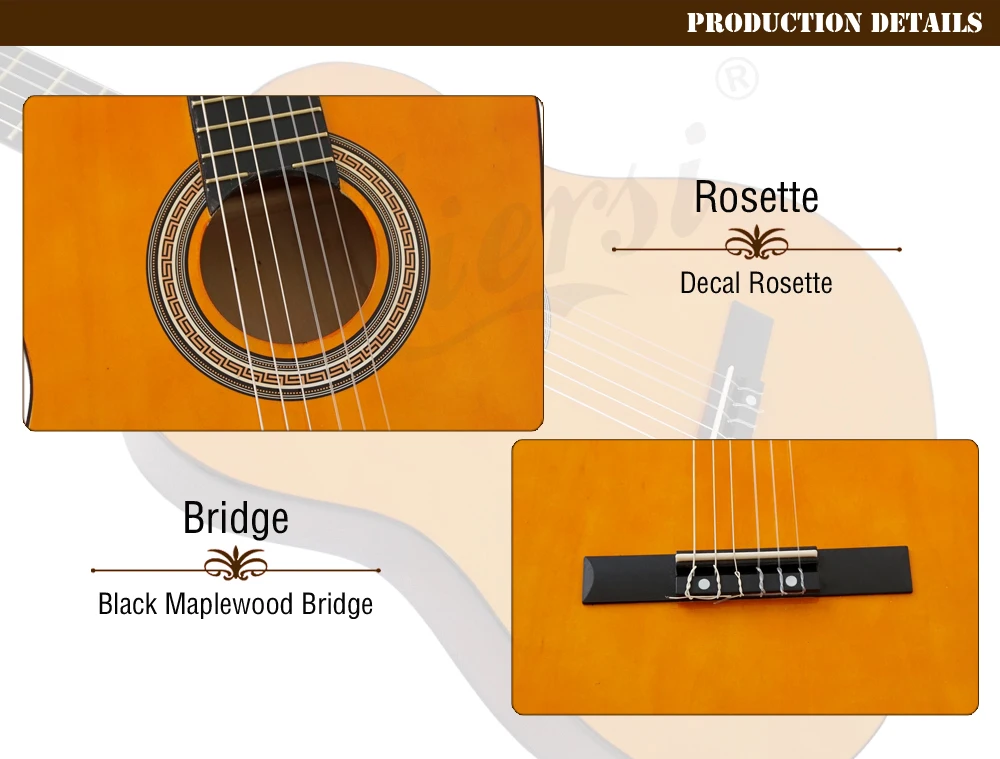 Chinese Aiersi brand low price various colour 6 string classic guitar with chrome machine head for beginners and students
