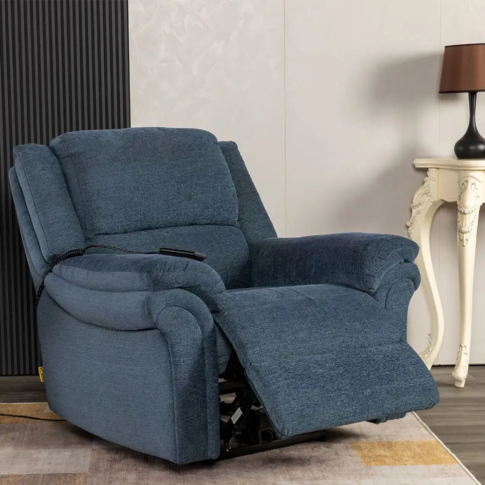 XIHAO VIP Luxury Recliner Massage Cinema Leather Chair With Electric Lumbar Headrest Recline Armchair Blue