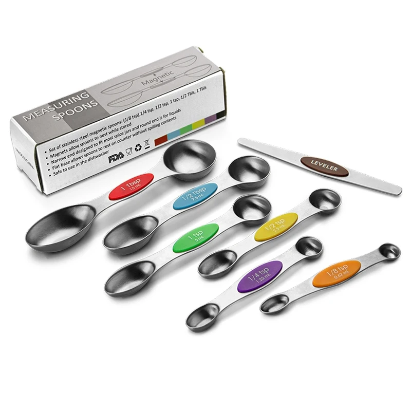 
7 Pack Amazon Best Sell Home Kitchen Accessories Baking Tools Magnet Stainless Steel Measuring Spoons 