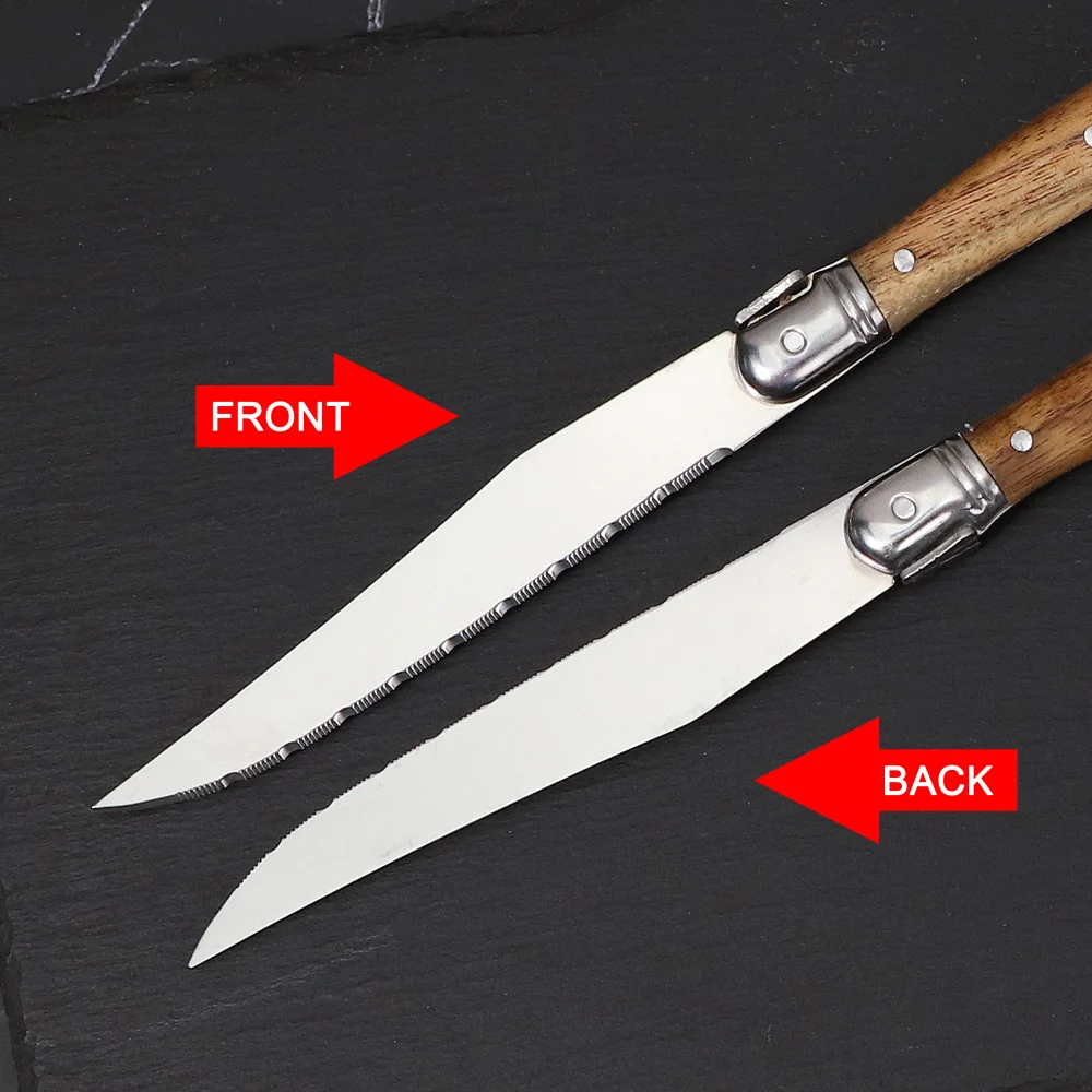 6-Piece Serrated Steak Knives Set Dinner Knife Cutlery Solid Wood Handle Full Tang Steel Laguiole Table Knife Sharp