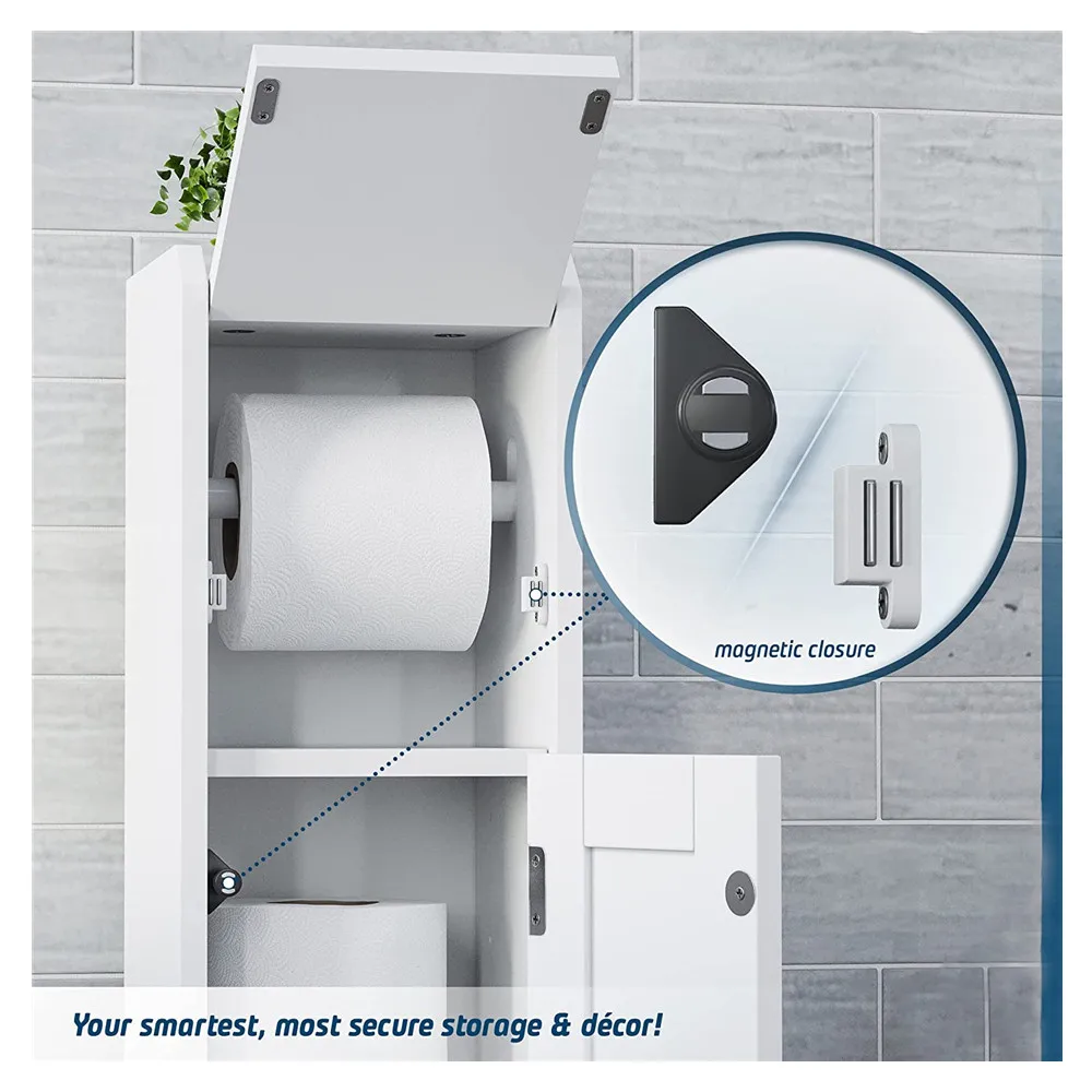 Cao Xian Hi Home Wooden Toilet Paper Storage Holder and Stand - Adjustable for Any Size Paper Roll Or Tissue Box