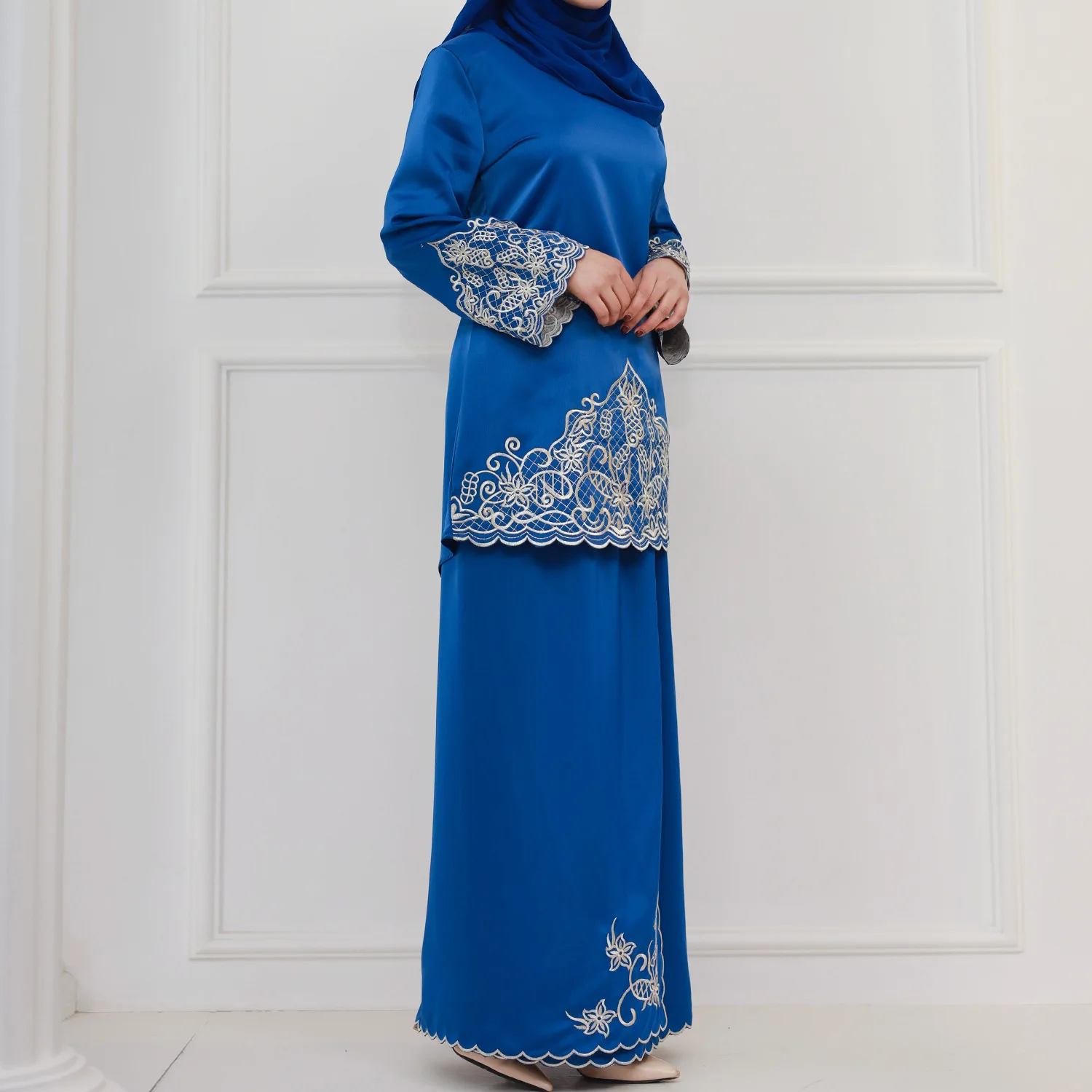 Embroidered Middle East Two-piece Set arabic muslim dress malaysia islamic clothing Baju Kurung Muslim Dress