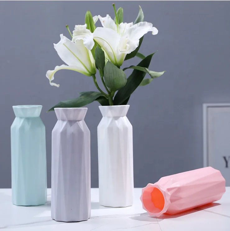 Plastic recycled white flower vase for home decor