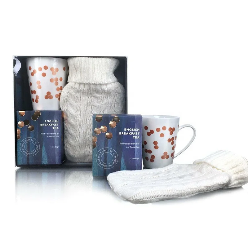 High Quality Beautiful Mug and Knitted Cover with Bs Rubber Hot Water Bottle Gift Set
