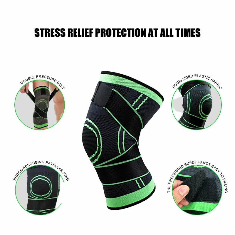 RunYi stock Customized 3D Knitting Knee sleeve Support Elastic Knee brace With Compression Straps knee wrap for sport protection