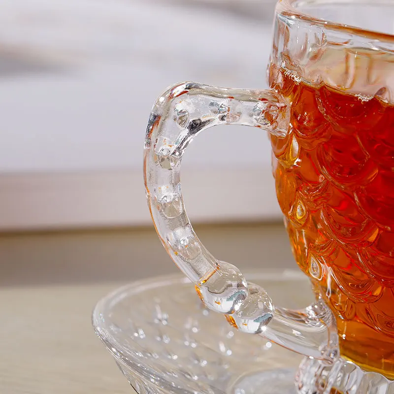 Hot Sale Glass Mug Custom Logo 210ML 7OZ Fishscale Classic Transparent Beverage Clear Coffee Glass Mug