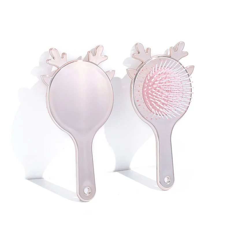 Hot Selling Plastic TPR Deer Antler Compact Mini Electroplated Antler Hairbrush Cartoon UV Painting Hair Styling Brush