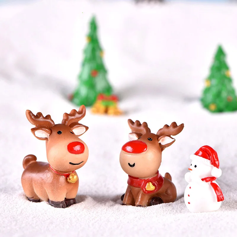 Christmas Tree Santa Claus Kawaii Snowman Miniature Resin Figurines Reindeer Terrarium Ornament,Gift DIY Supplies Room Decor