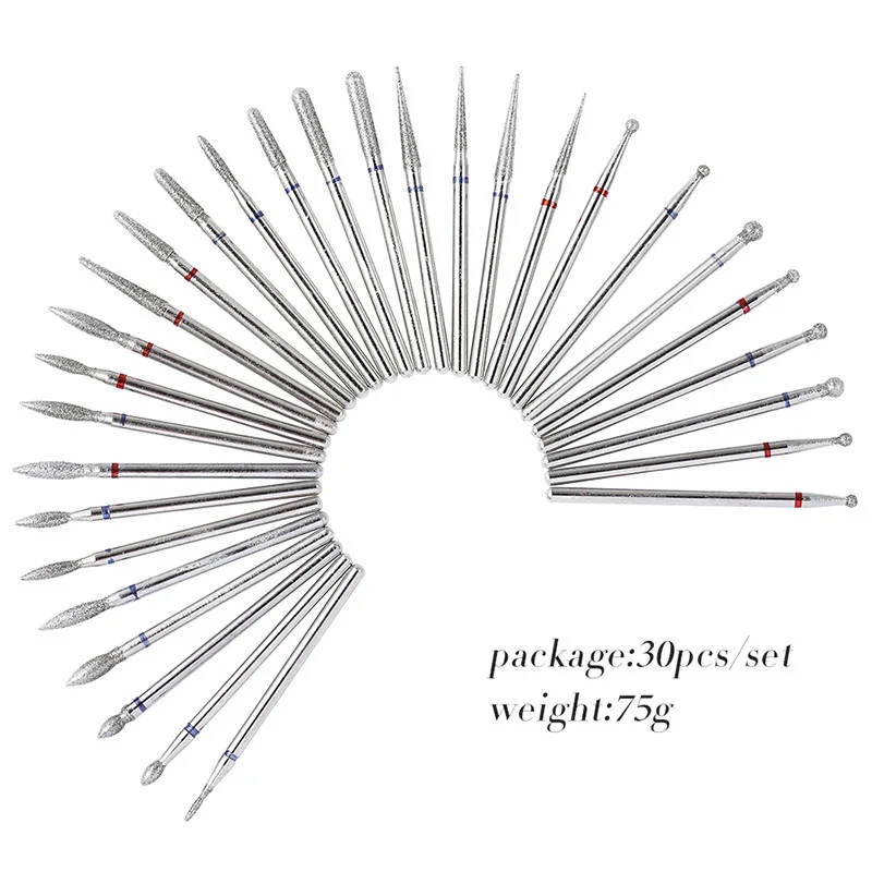 30pcs Efile Remover Nail Gel Polish Cuticle Carbide Nail Bit Tungsten Diamond Ceramic Nail Bit Set