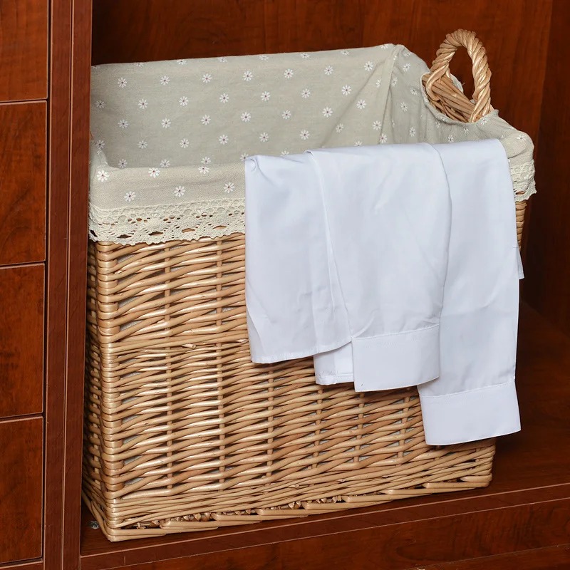 laundry basket natural wicker weaving home Hotel room bamboo rattan wicker rectangular laundry baskets with lining cloth