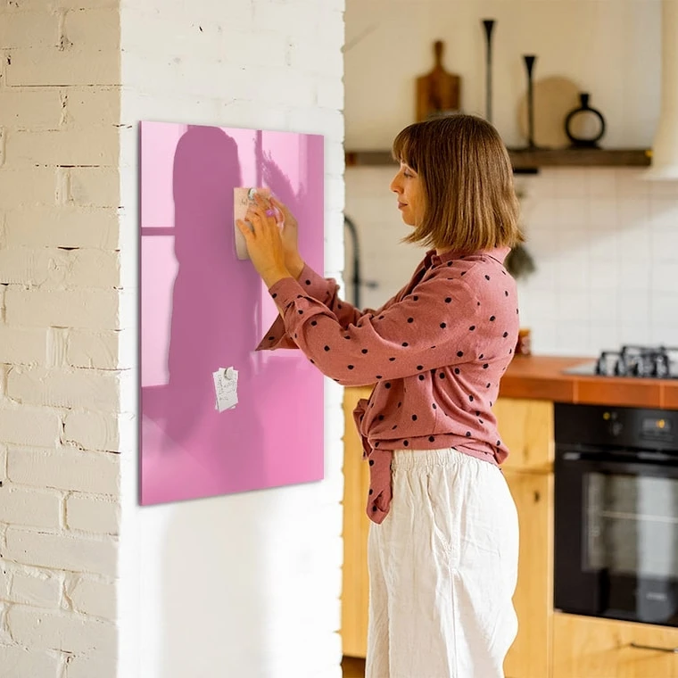 Wall Mounting Pink Magnetic Tempered Glass Dry Erase Board with Whiteboard Marker for Office School Home Kids 60x40cm