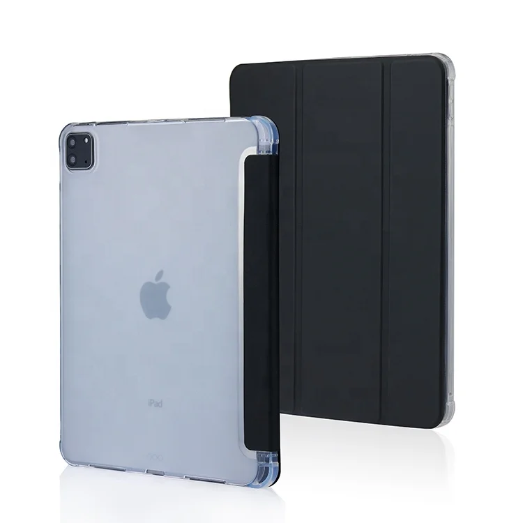 Hot Sales Smart Tablet Cover Case Tri-fold Soft TPU Back Cover Case for iPad Mini/Pro/Air with Pencil Holder