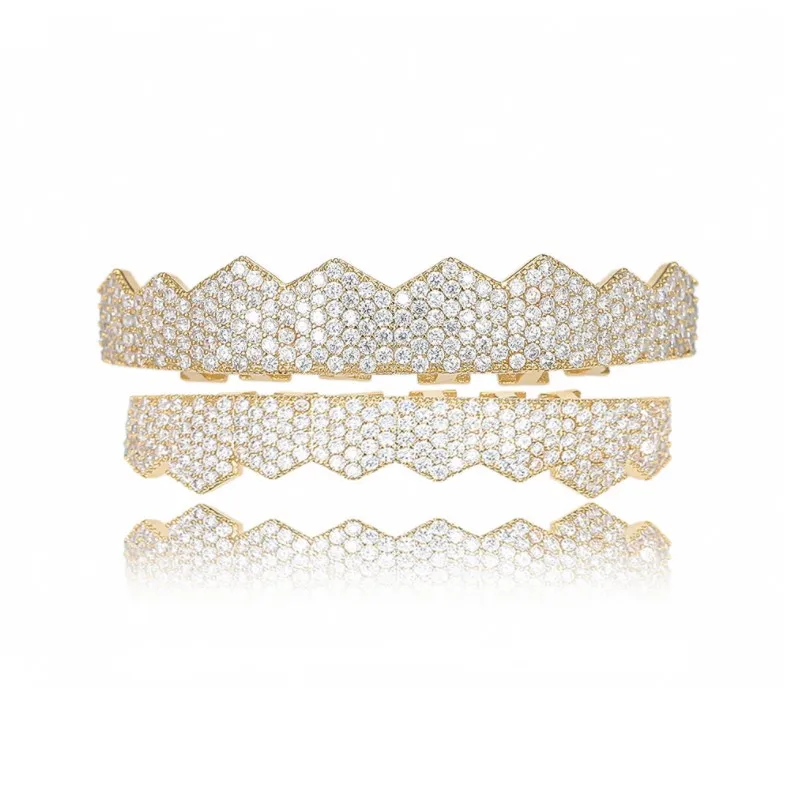 Wholesale Fake Braces For Teeth HipHop False Teeth Grillz 3A Zircon bling Mouth teeth Grill Set
