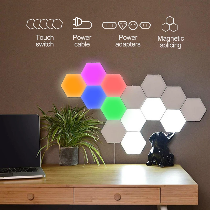 Magnetic Hexagons Decoration Touch Sensitive Lighting Quantum Honeycomb Wall Lamp Home Deco Lighting