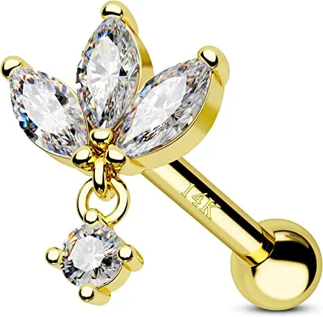 16g CZ Helix Rings Star Conch Piercing Jewelry Helix Stud Moon Helix Earring Crown Tragus Earrings 14K Gold Cartilage Earring