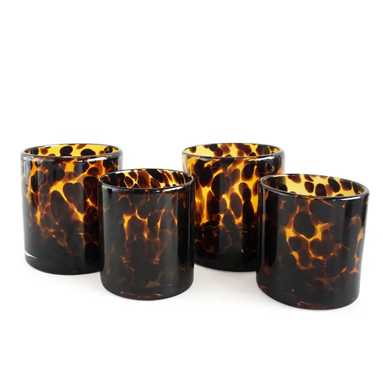 Custom Colorful Amber Black white Luxury Unique Candle Jar Empty Glass Cylinder Handmade Clear Leopard Print jar for candles