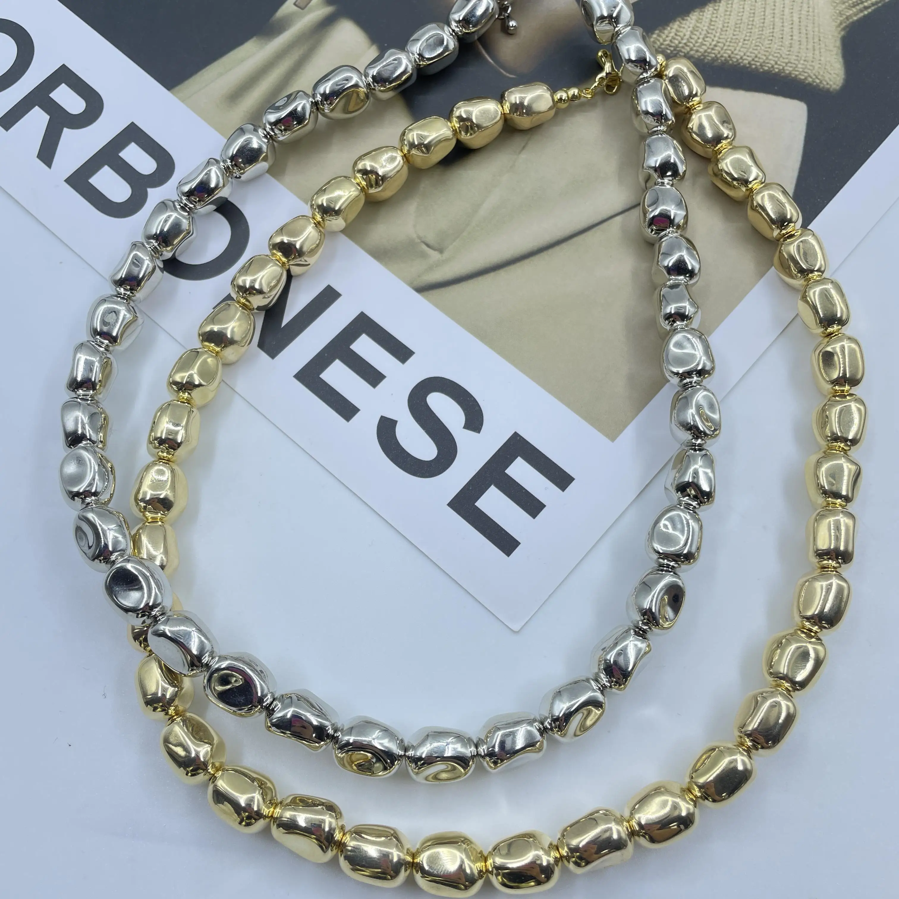 2024 New Chunky Geometric irregular beaded choker 18k gold 925 silver plated tarnish free fashion jewelry Necklace for women