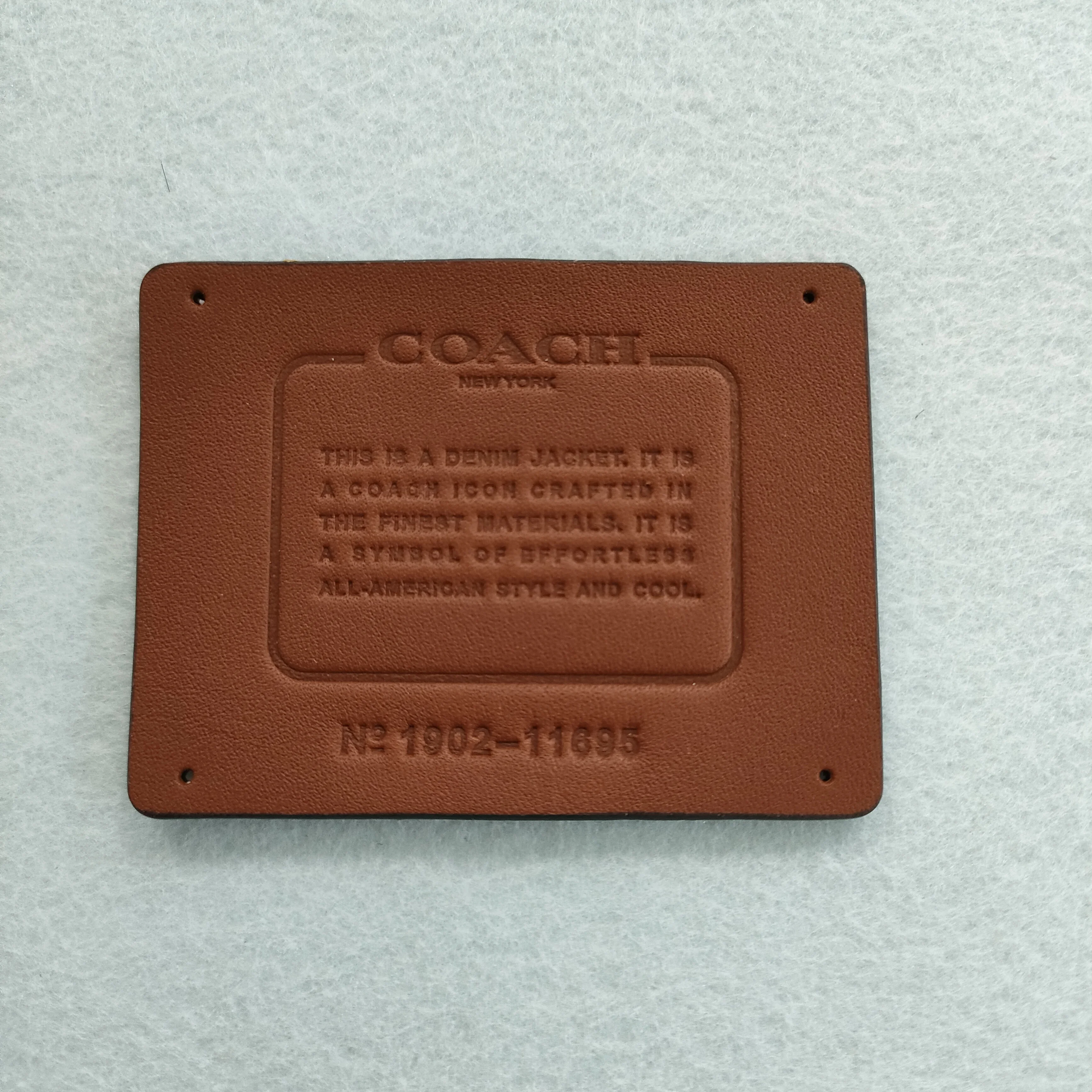 Wholesale real manufacturer free sample leather embossed LOGO denim leather label patch