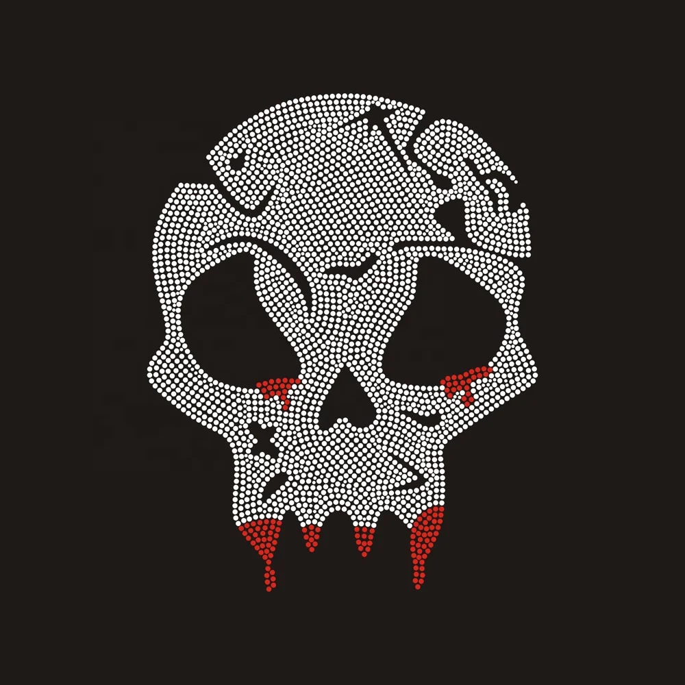 Factory wholesale Custom Red Skull Teeth motif Design hot fix rhinestone transfer