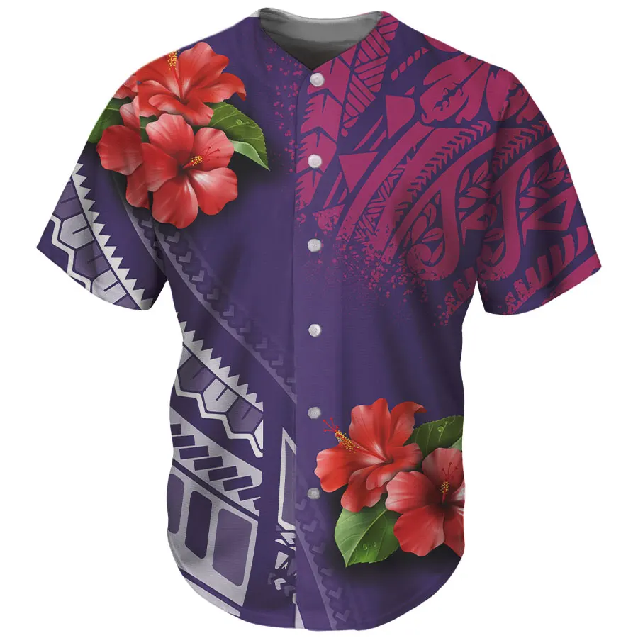 Men Purple Shirt Manufacturer Wholesale Summer Men Printed Plaid short sleeve baseball Jersey shirt