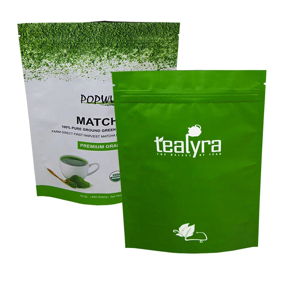 digital custom reclosable stand up plastic aluminum foil matcha green tea bag moringa leaf powder packing bag with zipper