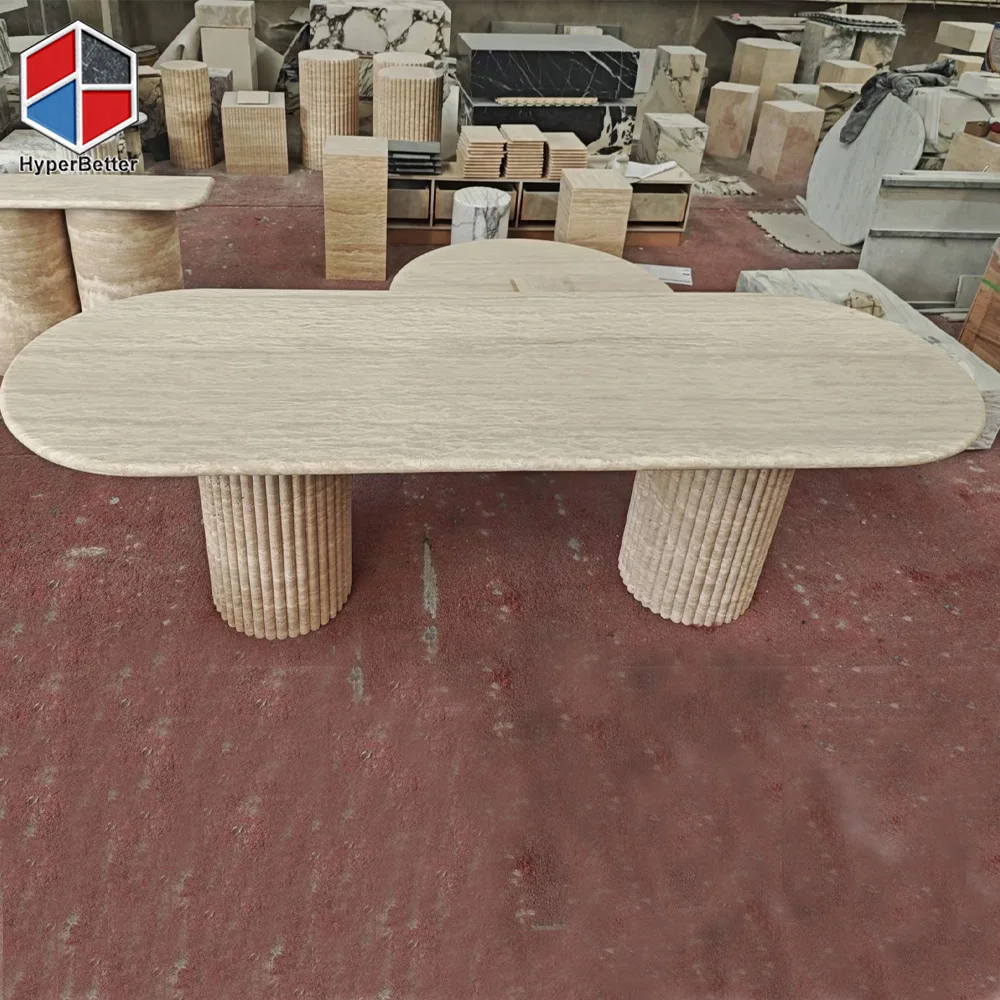 8 мест натуральный камень травертин верхний обеденный стол прямоугольник каменный