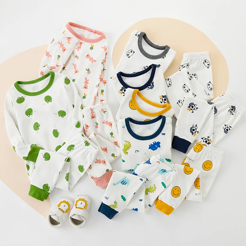 Kids Pyjamas Children Long Sleeve Loungewear Set Organic Cotton Baby Pajamas Plain Color Sleeves Sleepwear Wholesale Cotton