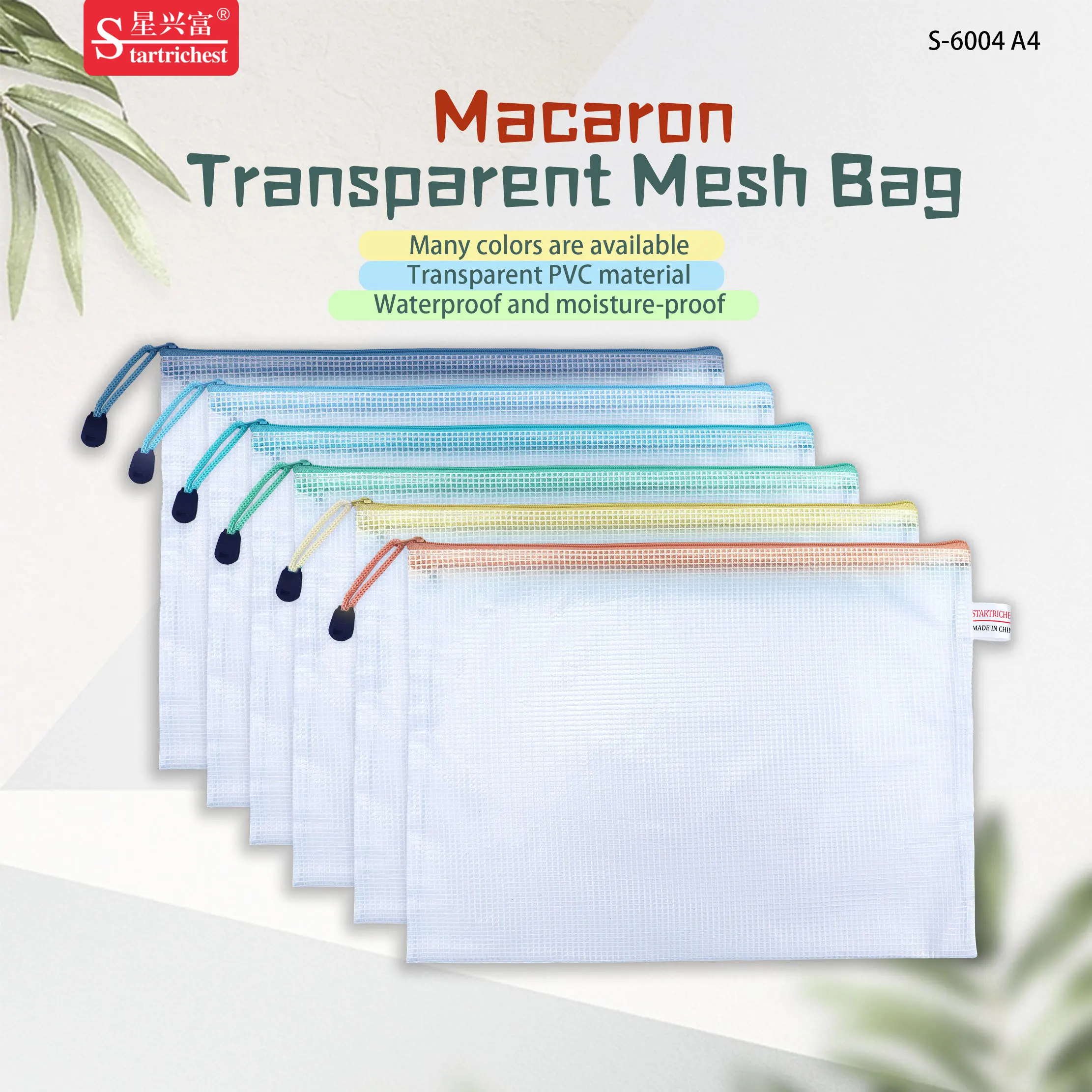 Custom Logo A4 Macaron Color Zip Lock Mesh Files Folder Clear PVC Documents Storage Bags Zipper File Bag