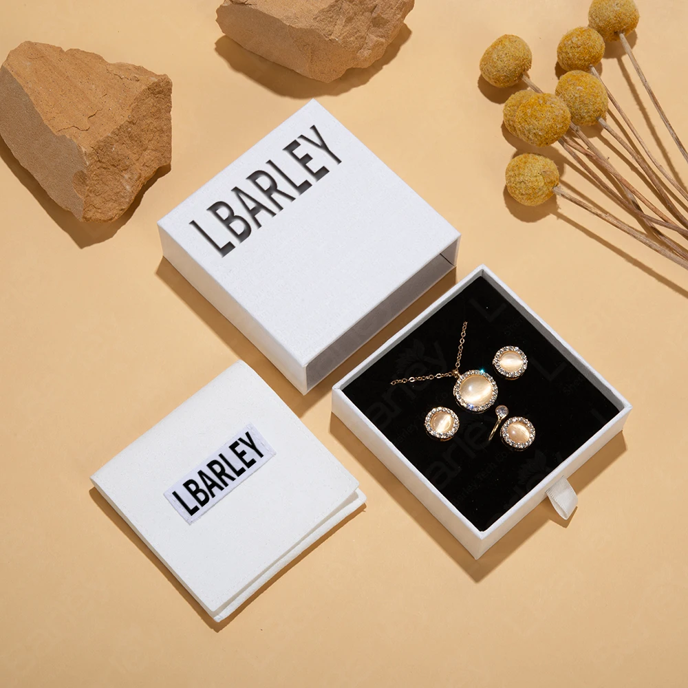 Barley OEM Custom Logo Jewelry Box Packaging Drawer Cardboard Box with MicrofiberJewelry Pouch