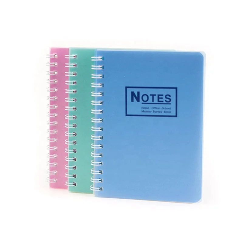 hard plastic material pvc sheet vinyl pp clear cover spiral coil a4 practice binding ring notebook school logo with yellow paper