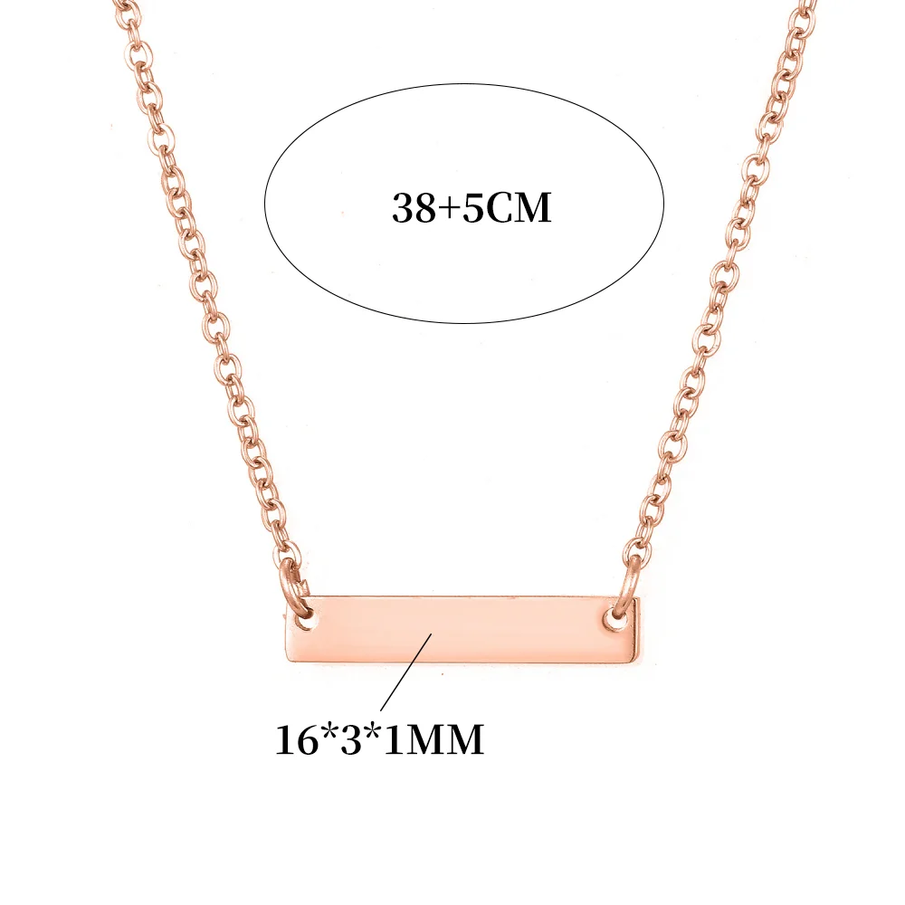 Wholesale Blank Jewelry Gold Plated Stainless Steel Name Logo Personalized Custom Horizontal Bar Necklace
