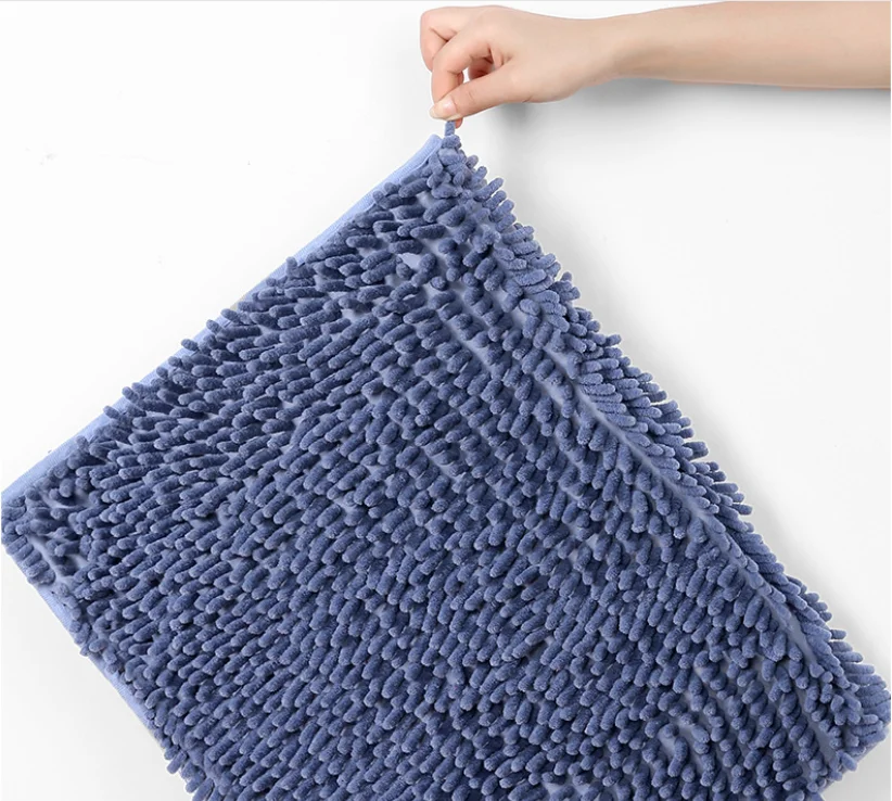 Solid polyester Water Absorption Shaggy Rug Latex Back Non Slip Toilet bathroom chenille  floor mats