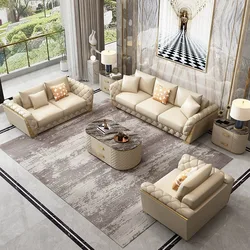 Luxury American Style Leather Couch Living Room Sofas For Home Hotel Metal Sofa Set