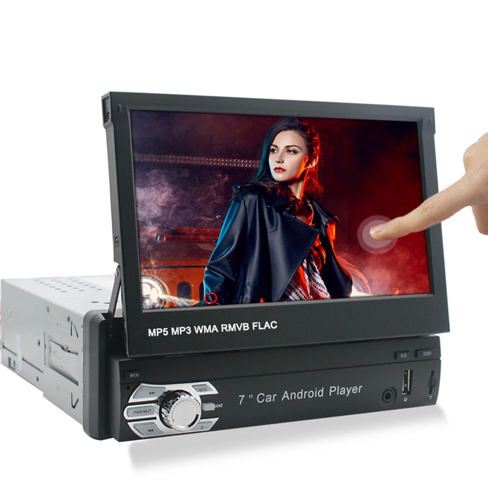 7 Inch Touch Retractable Screen Car Stereo 1 Din Android Car Radio Universal Car DVD Player with BT GPS Navigation Map