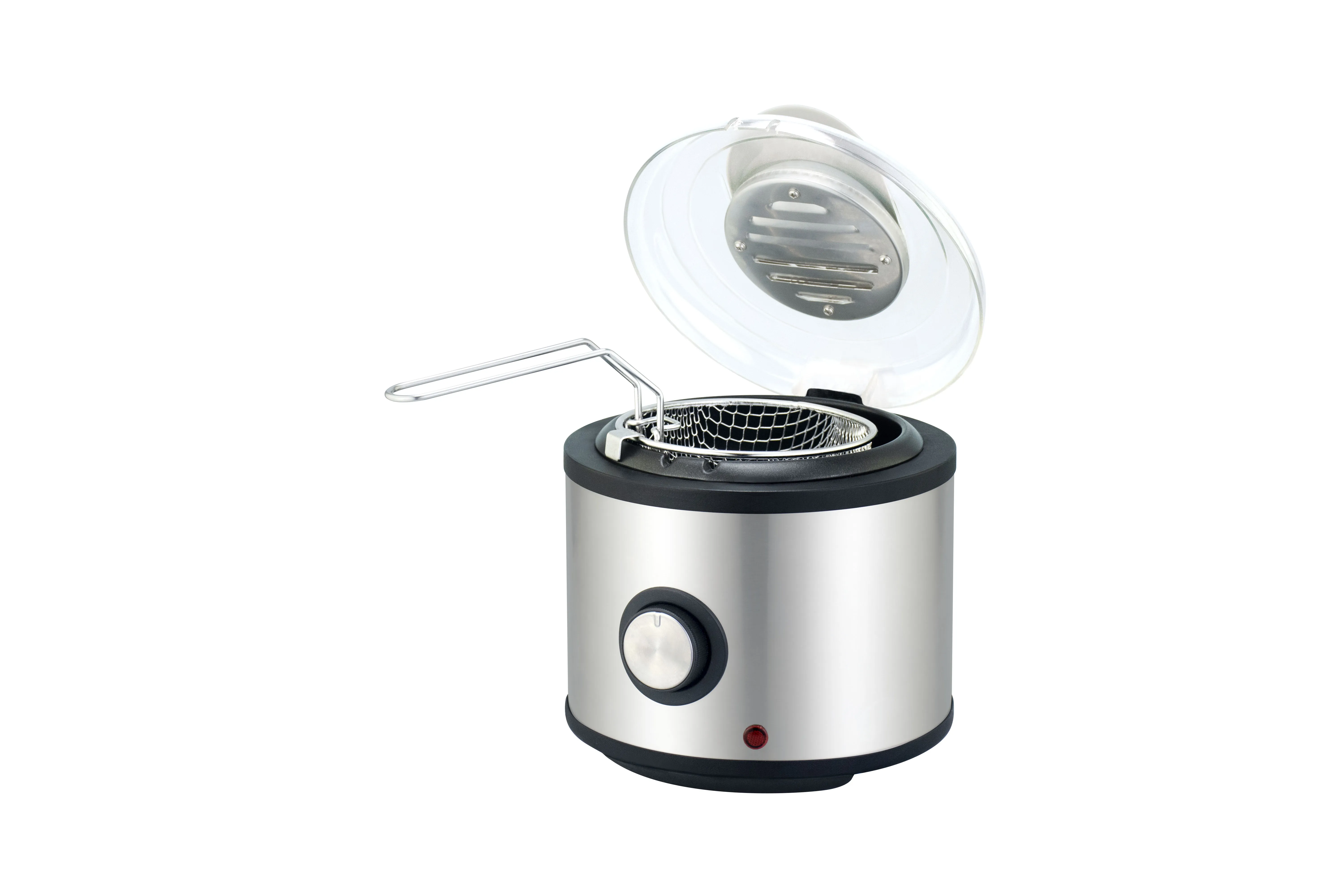 Deep fryer  Removable non-stick coated bowl Clear plastic lid with removable handle chrome/stainless steel basket