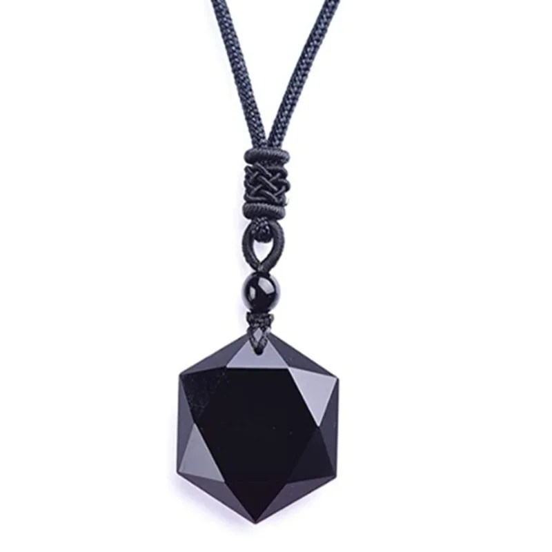 Black Obsidian Six Stars Lucky Amulet Love Natural Stone Pendant Necklace For Women Men Love Crystal Pendulum Jewelry