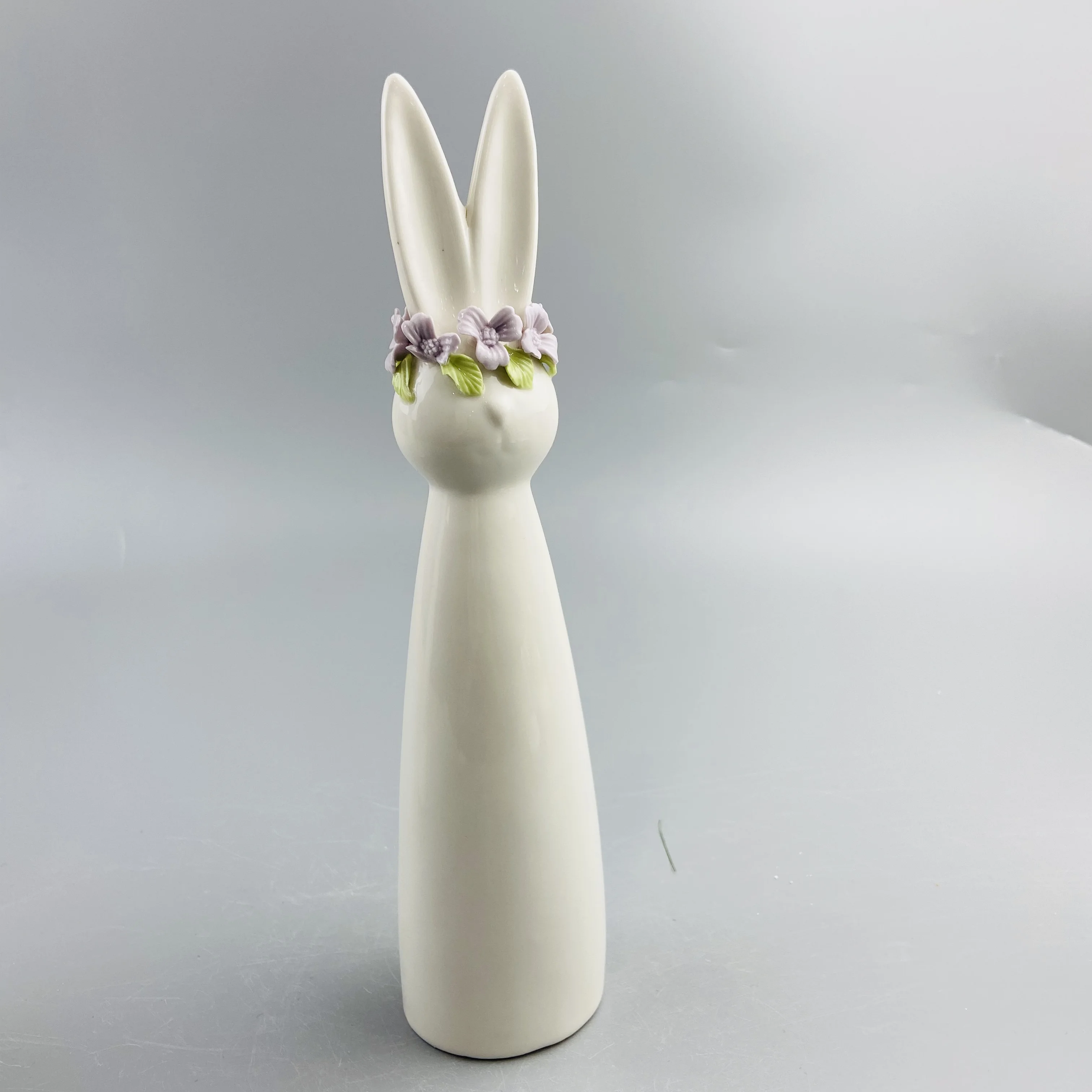 Original design flowers decor tall white ceramic rabbit figurines