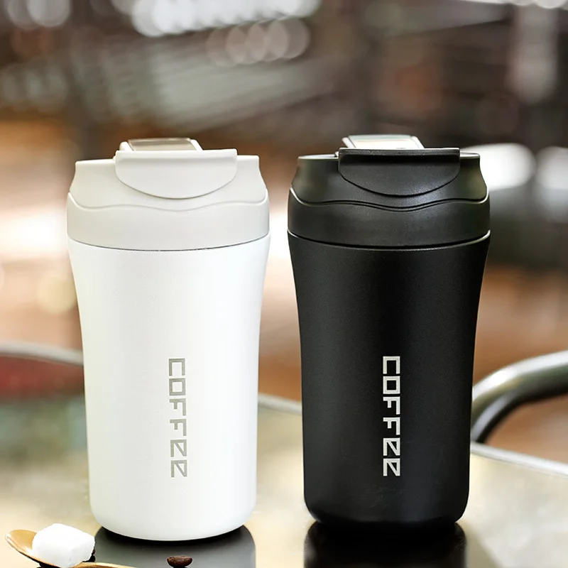 400ml Insulated Coffee Mug Vacuum Flask Milk Coffee Thermos Cup 304 Stainless Steel Straw Thermocup Mini Travel Mug