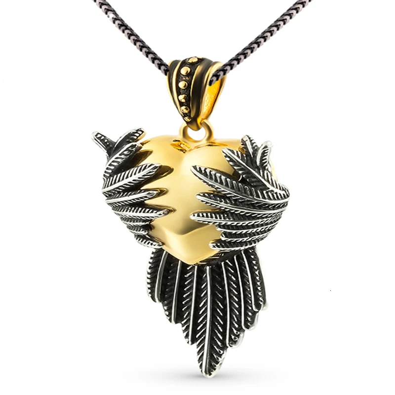 Wholesale personalized 925 sterling silver two-color electroplating distressed old angel bird wings embrace golden love necklace