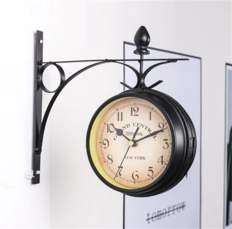 European style iron wall clock retro decoration Double sided Antique Style Clocks