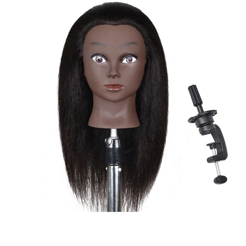 Human Hair Mannequin Head Traininghead Cosmetology Doll Head Manikin Practice Head With Free Clamp Holder