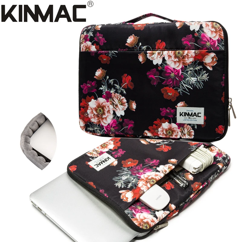 Kinmac Black Peony  ladies laptop bag notebook briefcase laptop sleeve bag in water-proof fabric for women 13.3 inch laptop