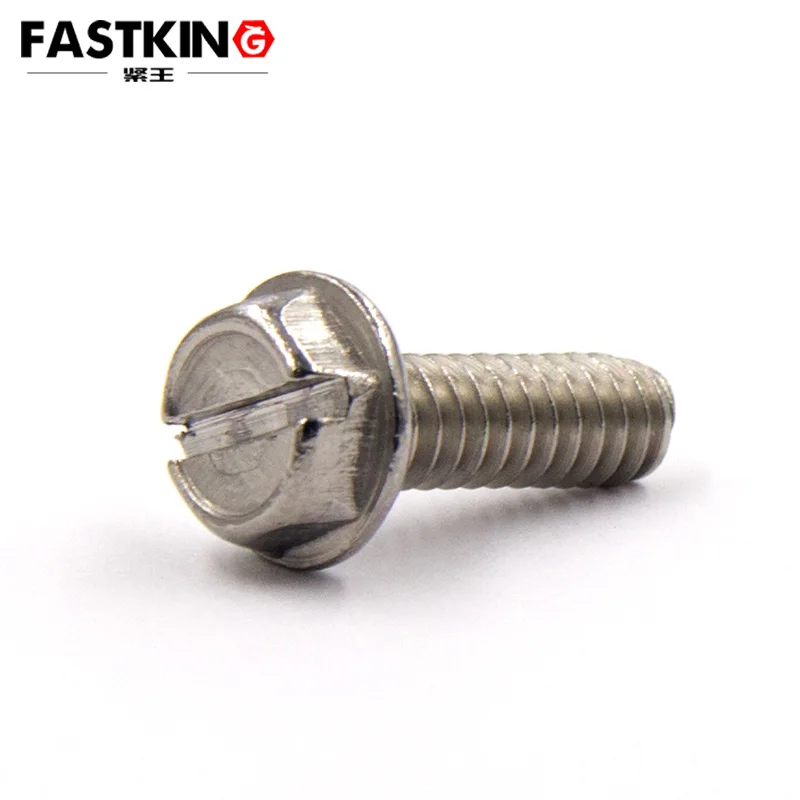 304 hexagonal flange face concave head slotted screw with cushion bolt without tooth slotted screw 3/16