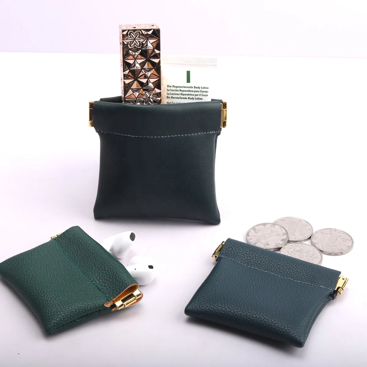 Custom Logo Printed Pu Leather Earring Ring Storage Jewelry Bag Reusable Small Waterproof Leather Pouch With Closed Magnet